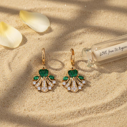 Emerald Crystal and Cubic Zirconia Goldtone Heart-Cut Botany Huggie Earrings, gold huggie earrings, lifestyle look