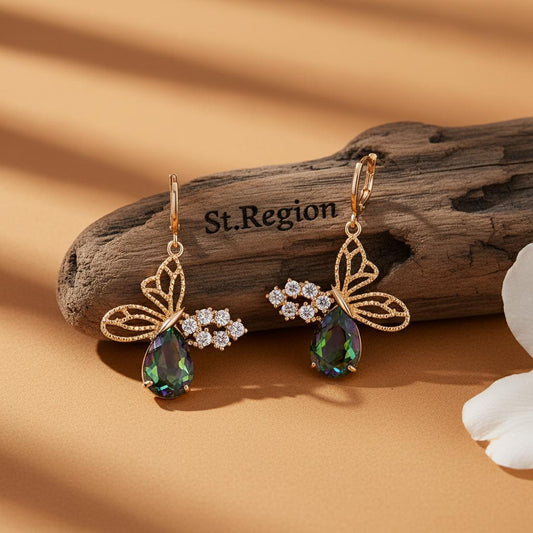 gold tone floral drop earrings St.Region
