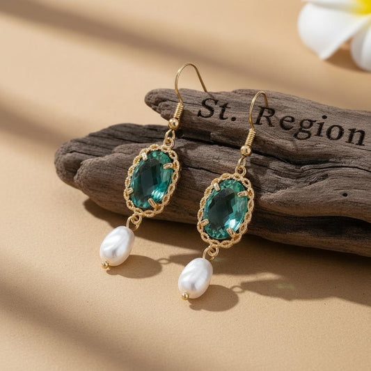 gold tone floral drop earrings St.Region