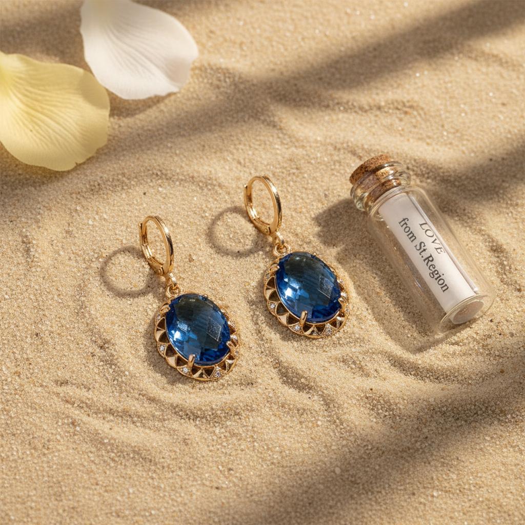 Blue Crystal and Cubic Zirconia Goldtone Oval-Cut Flower Dangle Earrings, gold huggie earrings, lifestyle look