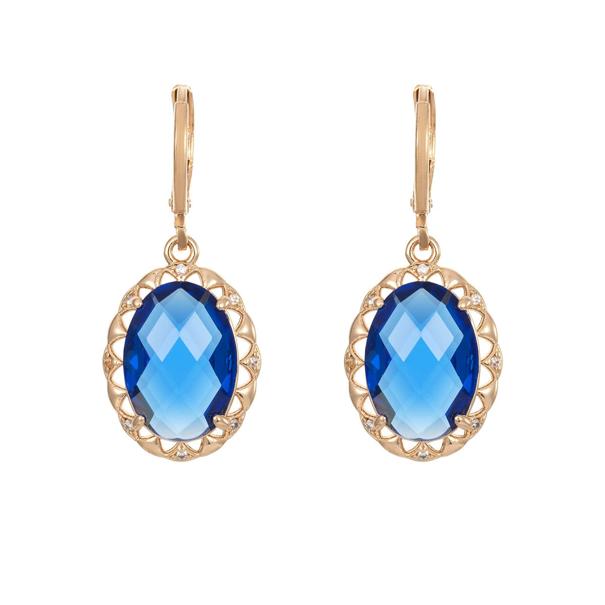 Blue Crystal & Cubic Zirconia Goldtone Oval-Cut Flower Dangle Earrings - Street Region