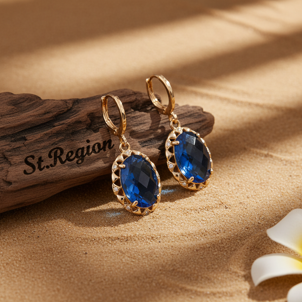 Blue Crystal & Cubic Zirconia Goldtone Oval-Cut Flower Dangle Earrings - Street Region