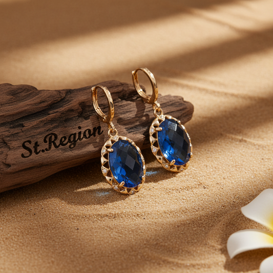 Blue Crystal & Cubic Zirconia Goldtone Oval-Cut Flower Dangle Earrings - Street Region