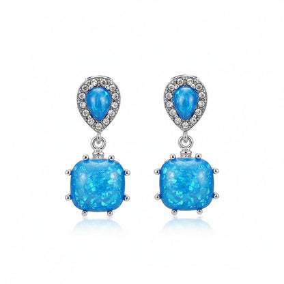 Blue Opal and Cubic Zirconia Drop Earrings, drop earrings for women, botanical inspired, side view