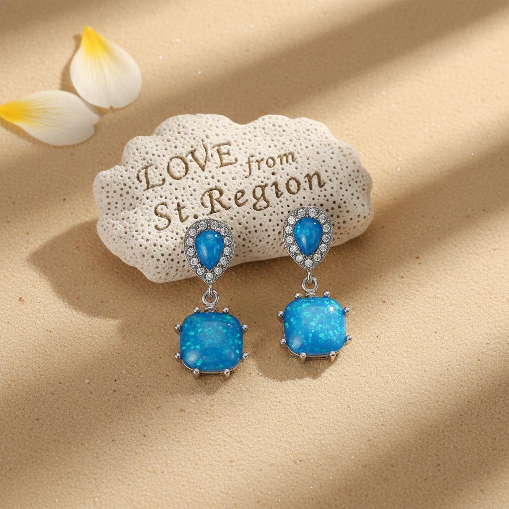 Blue Opal and Cubic Zirconia Drop Earrings, drop earrings for women, botanical inspired, lifestyle look