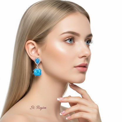 Blue Opal and Cubic Zirconia Drop Earrings, drop earrings for women, botanical inspired, styled look