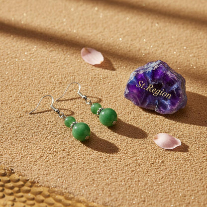 Green Jade and Silvertone ‌Gourd‌-Shape Hook Earrings, silver drop earrings for women, elegant gift for her, detail close-up