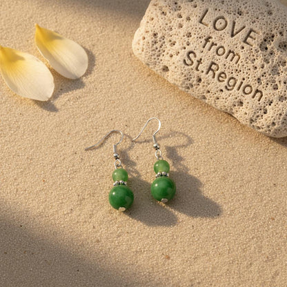 Green Jade and Silvertone ‌Gourd‌-Shape Hook Earrings, silver drop earrings for women, elegant gift for her, lifestyle look