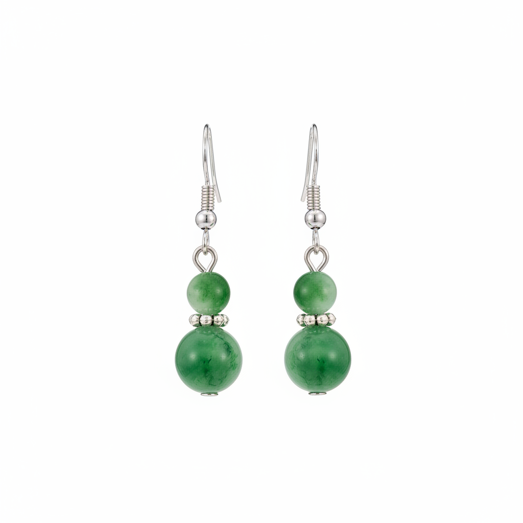 Green Jade & Silvertone ‌Gourd‌-Shape Hook Earrings - Street Region
