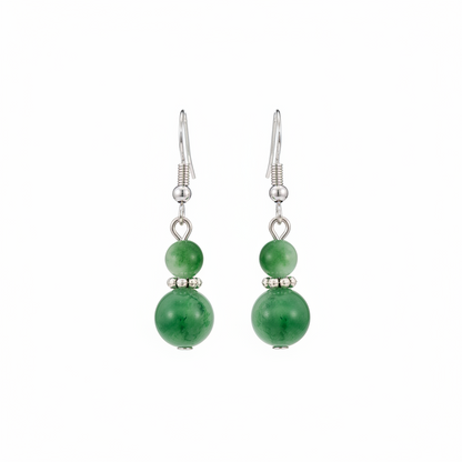 Green Jade & Silvertone ‌Gourd‌-Shape Hook Earrings - Street Region