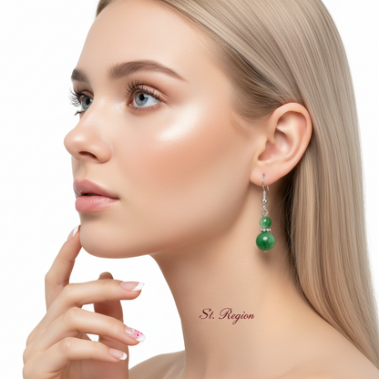 Green Jade & Silvertone ‌Gourd‌-Shape Hook Earrings - Street Region