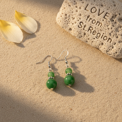 Green Jade & Silvertone ‌Gourd‌-Shape Hook Earrings - Street Region