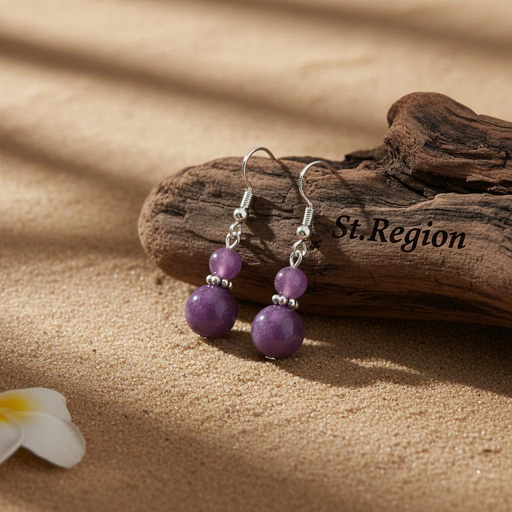 Purple Jade and Silvertone ‌Gourd‌-Shape Hook Earrings, silver drop earrings for women, dainty minimalist design, front view