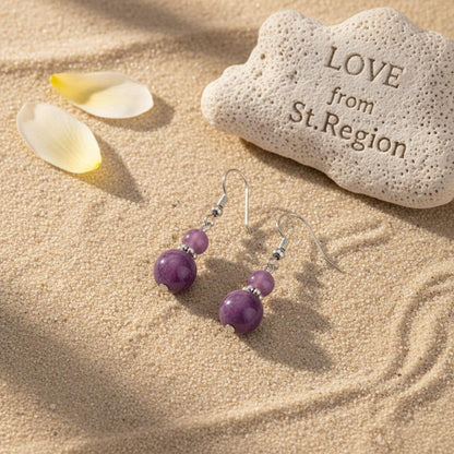 Purple Jade and Silvertone ‌Gourd‌-Shape Hook Earrings, silver drop earrings for women, lifestyle look