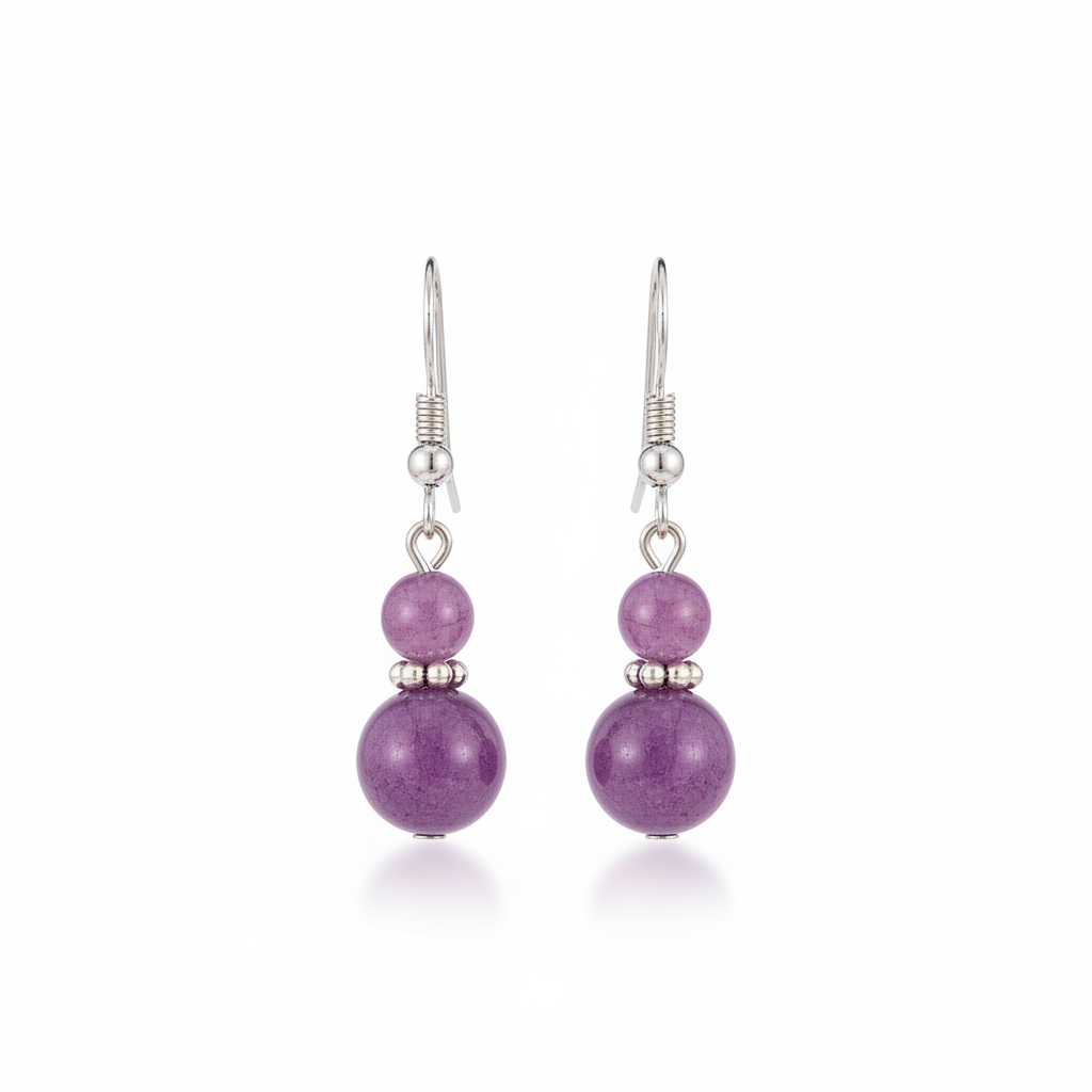 Purple Jade & Silvertone ‌Gourd‌-Shape Hook Earrings - Street Region