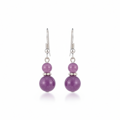 Purple Jade & Silvertone ‌Gourd‌-Shape Hook Earrings - Street Region