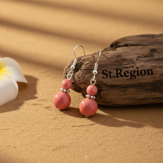 Red Jade & Silvertone ‌Gourd‌-Shape Hook Earrings