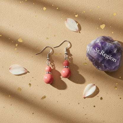 Red Jade and Silvertone ‌Gourd‌-Shape Hook Earrings, silver drop earrings for women, everyday style, detail close-up