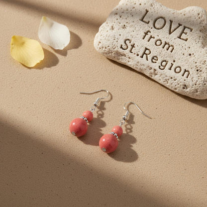 Red Jade and Silvertone ‌Gourd‌-Shape Hook Earrings, silver drop earrings for women, everyday style, lifestyle look