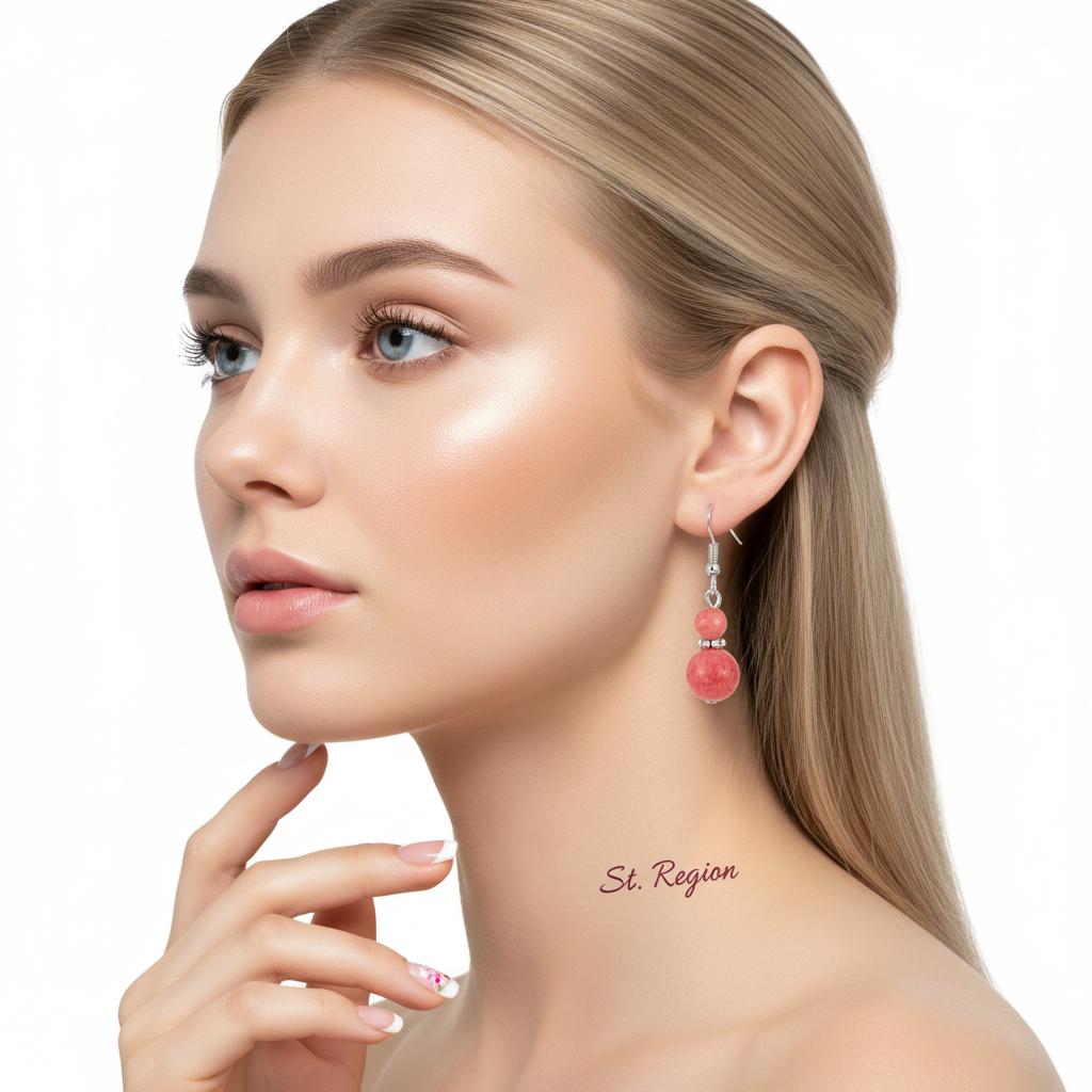 Red Jade and Silvertone ‌Gourd‌-Shape Hook Earrings, silver drop earrings for women, everyday style, styled look