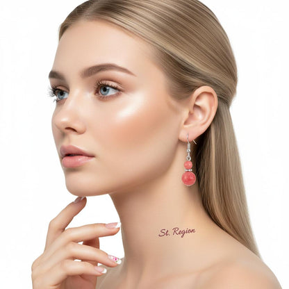 Red Jade and Silvertone ‌Gourd‌-Shape Hook Earrings, silver drop earrings for women, everyday style, styled look