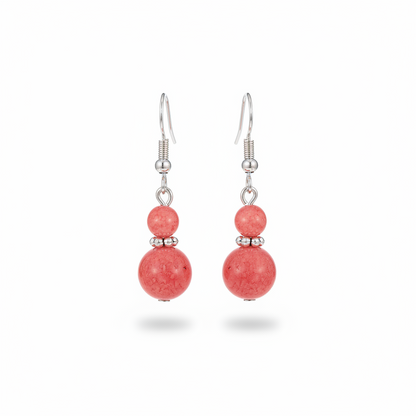 Red Jade & Silvertone ‌Gourd‌-Shape Hook Earrings - Street Region