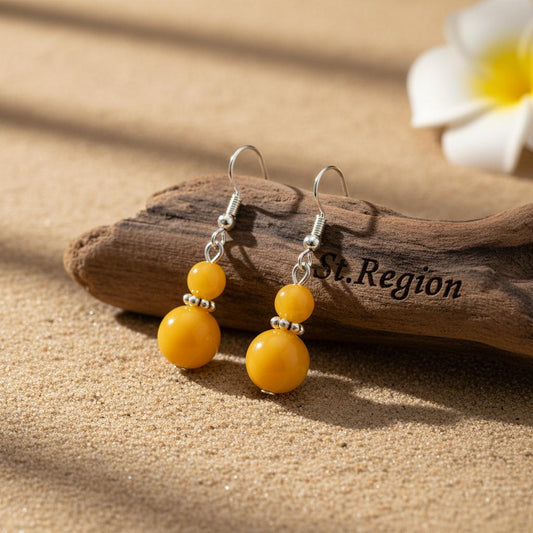 Yellow Jade & Silvertone ‌Gourd‌-Shape Hook Earrings