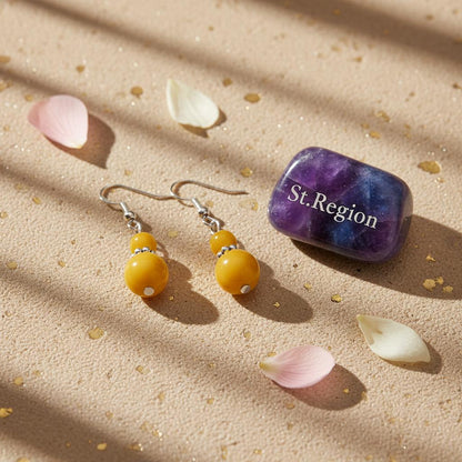 Yellow Jade and Silvertone ‌Gourd‌-Shape Hook Earrings, silver drop earrings for women, botanical inspired, detail close-up