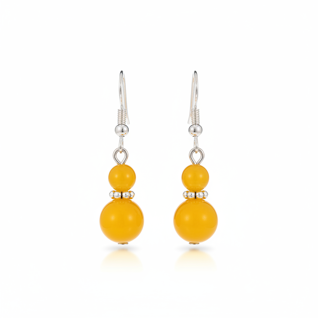 Yellow Jade & Silvertone ‌Gourd‌-Shape Hook Earrings - Street Region
