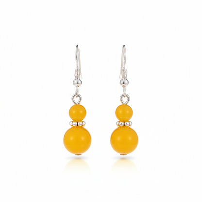 Yellow Jade & Silvertone ‌Gourd‌-Shape Hook Earrings - Street Region