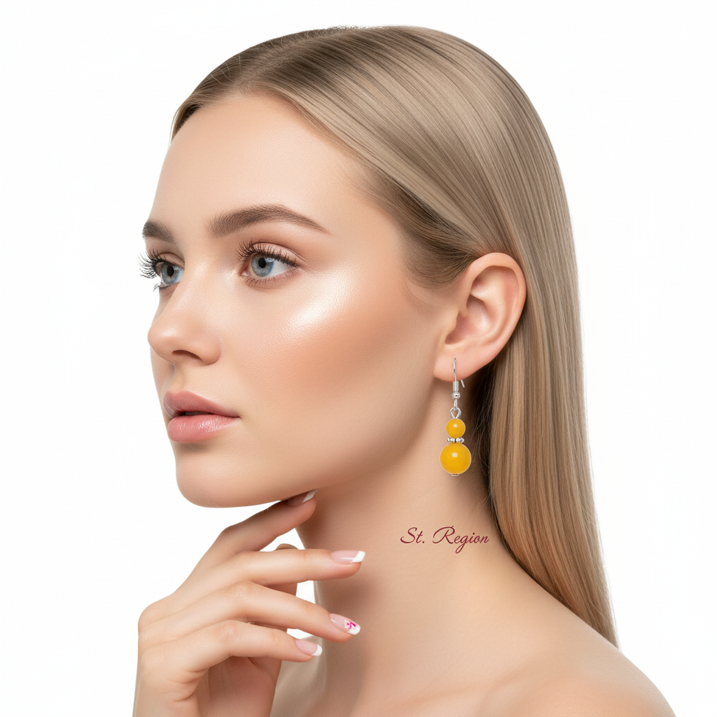 Yellow Jade & Silvertone ‌Gourd‌-Shape Hook Earrings - Street Region