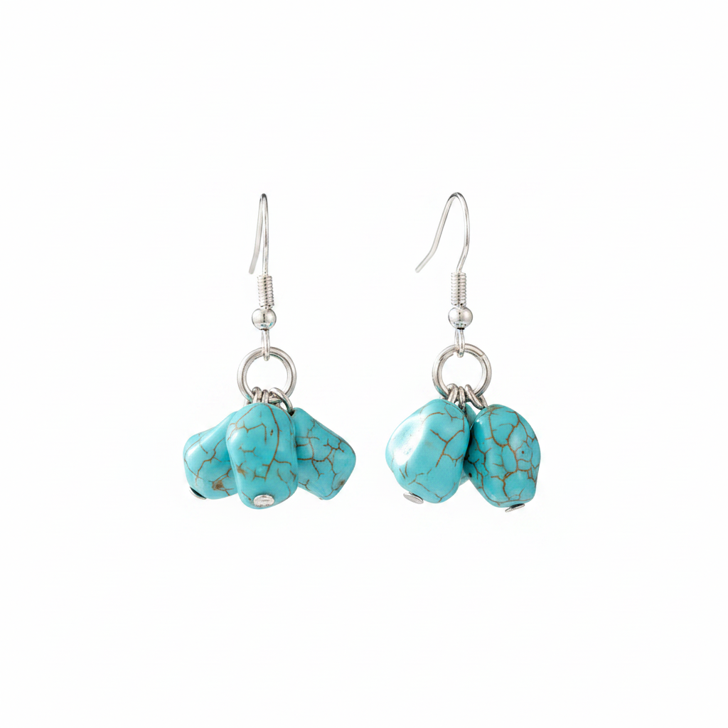 Turqouise & Silvertone Cube Cluster Hook Earrings - Street Region