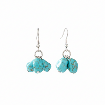 Turqouise & Silvertone Cube Cluster Hook Earrings - Street Region