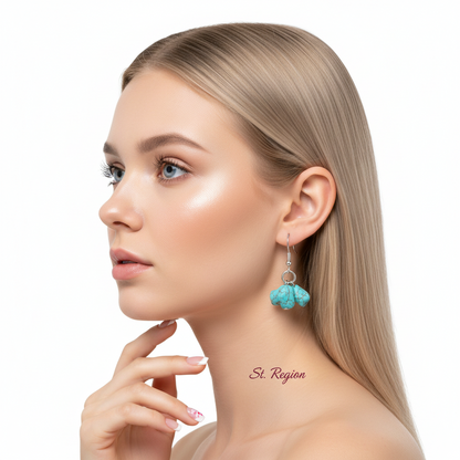 Turqouise & Silvertone Cube Cluster Hook Earrings - Street Region