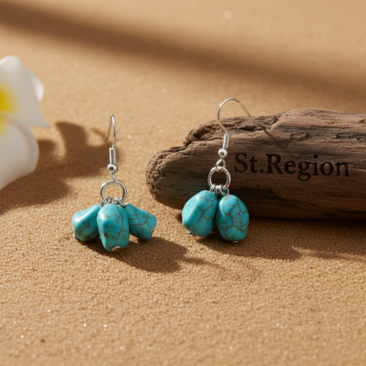 Turqouise & Silvertone Cube Cluster Hook Earrings - Street Region