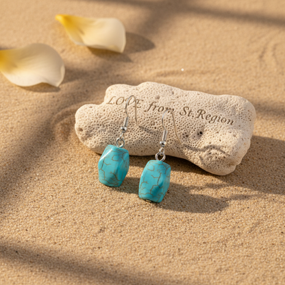 Turqouise & Silvertone Diomand-Cut Cuboid Hook Earrings - Street Region