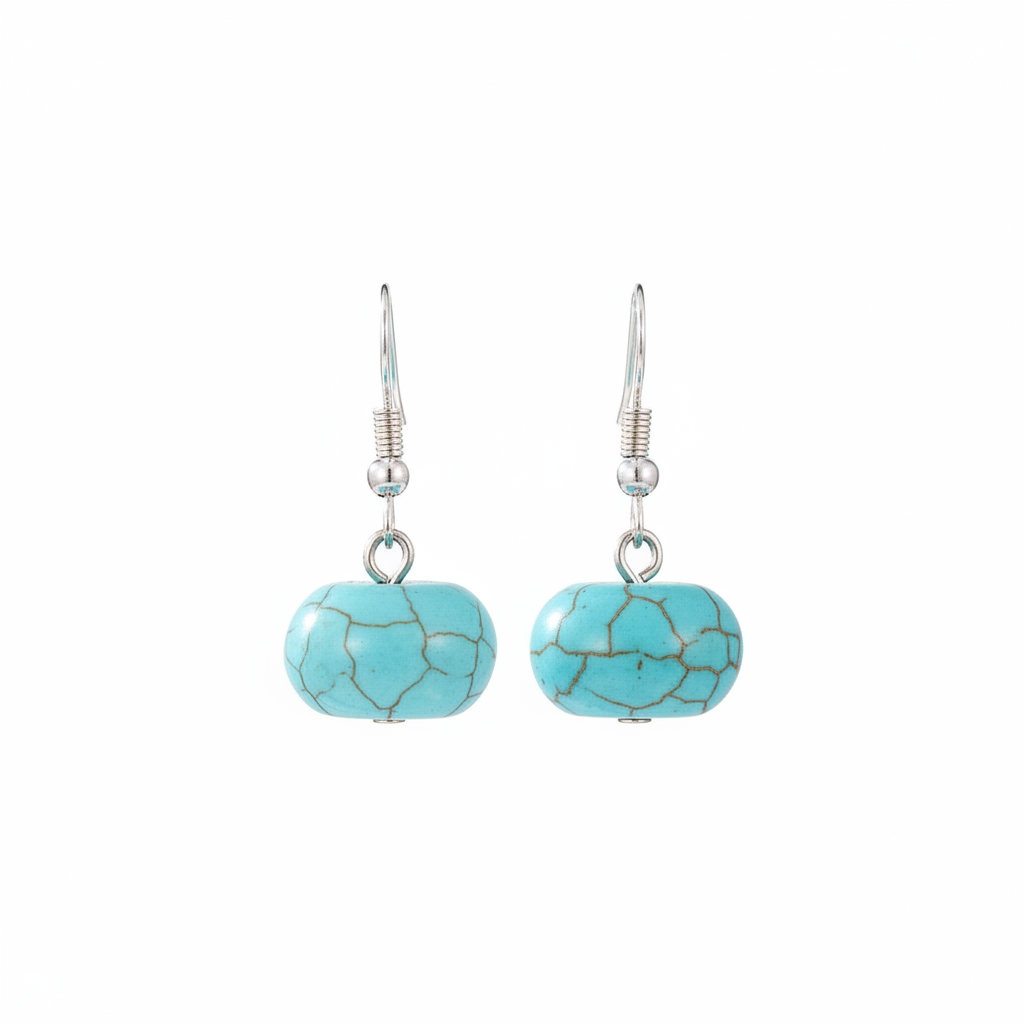 Turqouise & Silvertone Pumpkin-Shape Stone Hook Earrings - Street Region