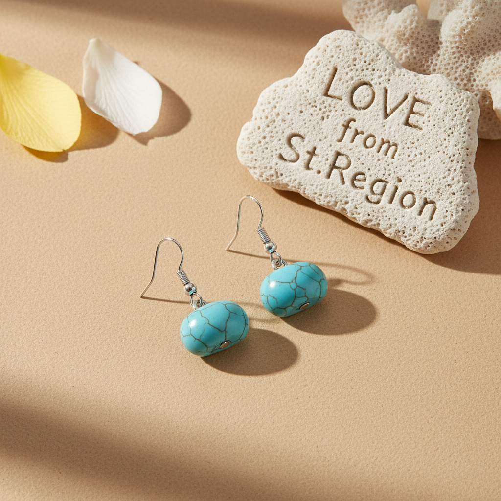 Turqouise & Silvertone Pumpkin-Shape Stone Hook Earrings - Street Region