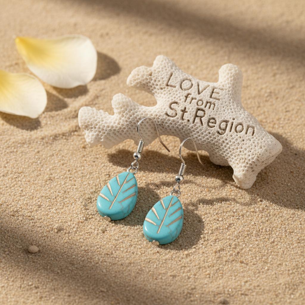 Turqouise and Silvertone Drop-Shape Leaf Hook Earrings, silver drop earrings for women, botanical inspired, lifestyle look