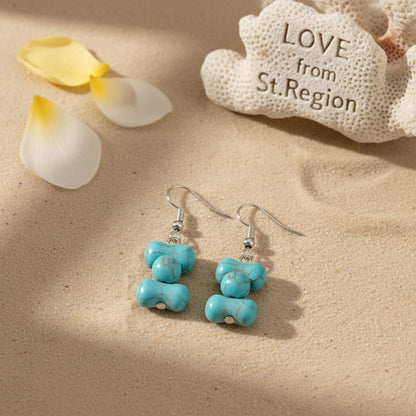 Turqouise and Silvertone Bone-Shape Stone Hook Earrings, silver drop earrings for women, lifestyle look