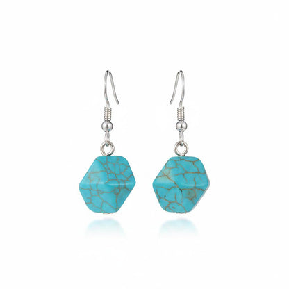 Turqouise and Silvertone Diomand-Cut Stone Hook Earrings, silver drop earrings for women, elegant gift for her, side view
