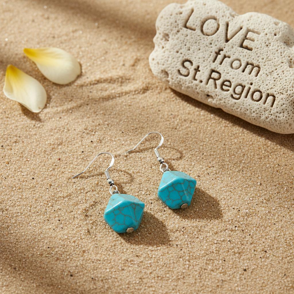 Turqouise and Silvertone Diomand-Cut Stone Hook Earrings, silver drop earrings for women, lifestyle look