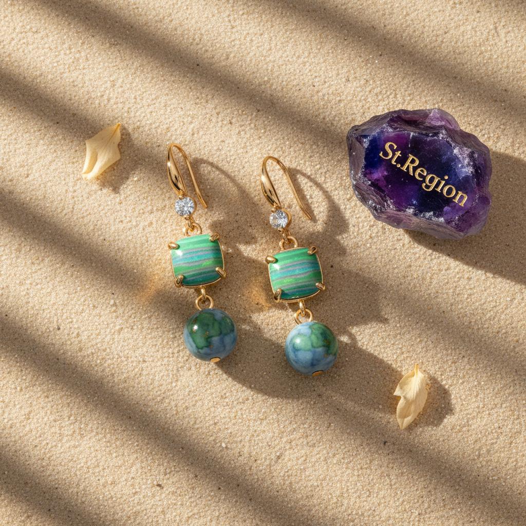 Blue Resin and Cubic Zirconia Goldtone Cushion Ball Hook Earrings, gold drop earrings for women, detail close-up