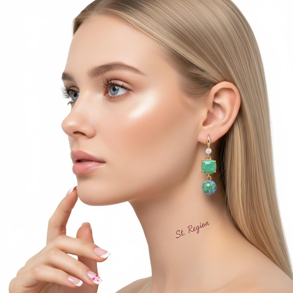 Blue Resin and Cubic Zirconia Goldtone Cushion Ball Hook Earrings, gold drop earrings for women, styled look