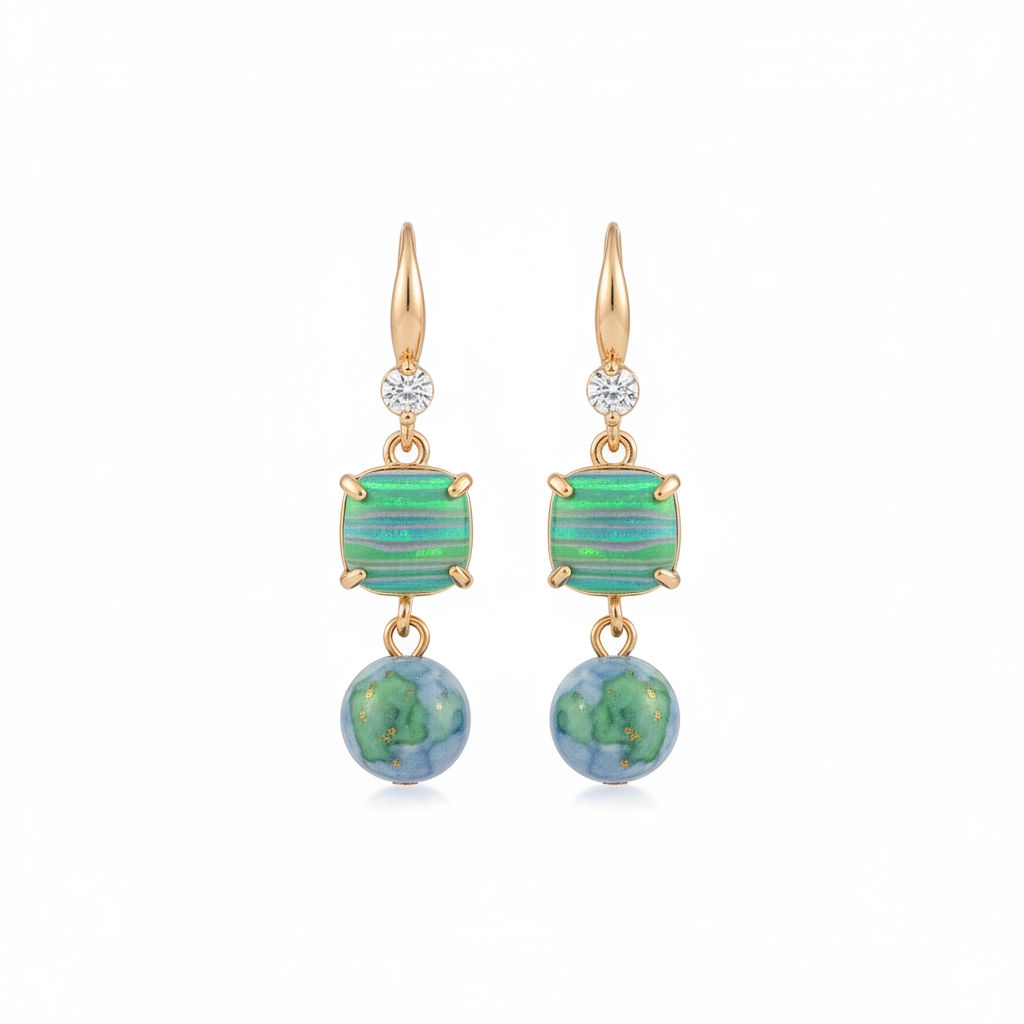 Blue Resin & Cubic Zirconia Goldtone Cushion Ball Hook Earrings - Street Region