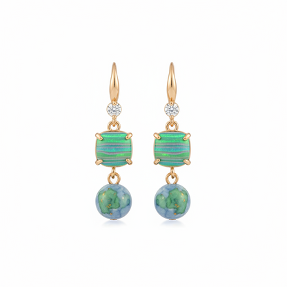 Blue Resin & Cubic Zirconia Goldtone Cushion Ball Hook Earrings - Street Region