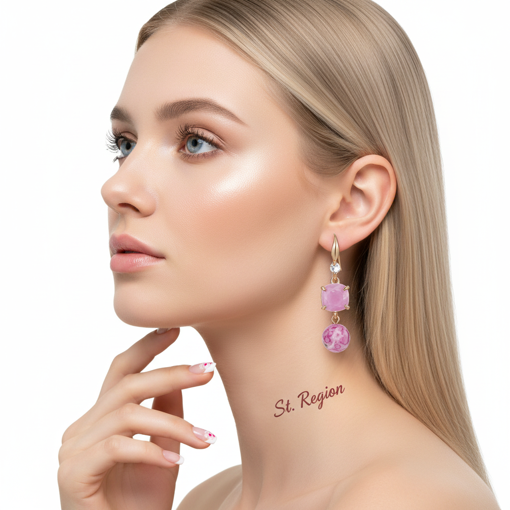 Pink Resin & Cubic Zirconia Goldtone Cushion Ball Hook Earrings - Street Region