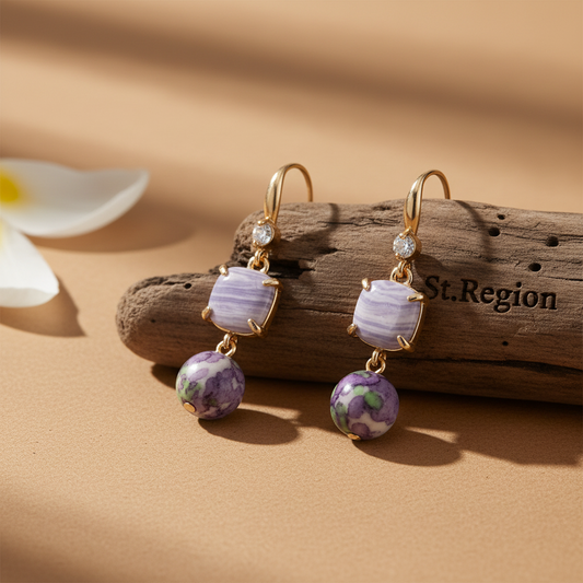 Purple Resin & Cubic Zirconia Goldtone Cushion Ball Hook Earrings - Street Region