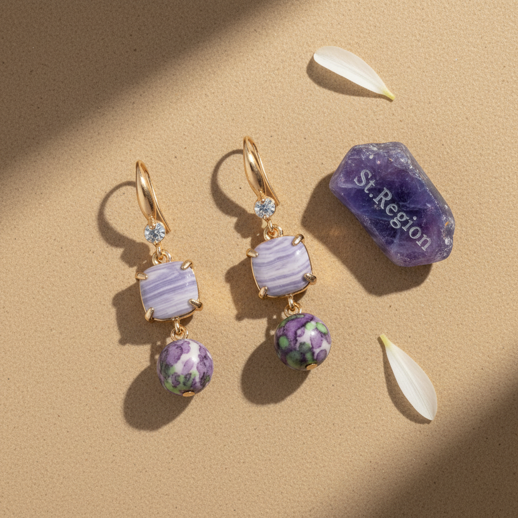 Purple Resin & Cubic Zirconia Goldtone Cushion Ball Hook Earrings - Street Region