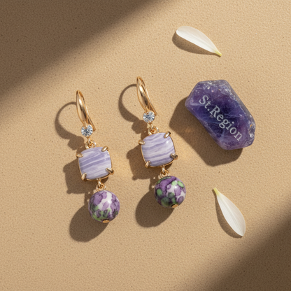 Purple Resin & Cubic Zirconia Goldtone Cushion Ball Hook Earrings - Street Region